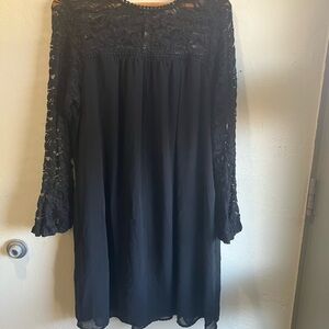 Lily Star Black Lace Yoke Long Sleeve Dress